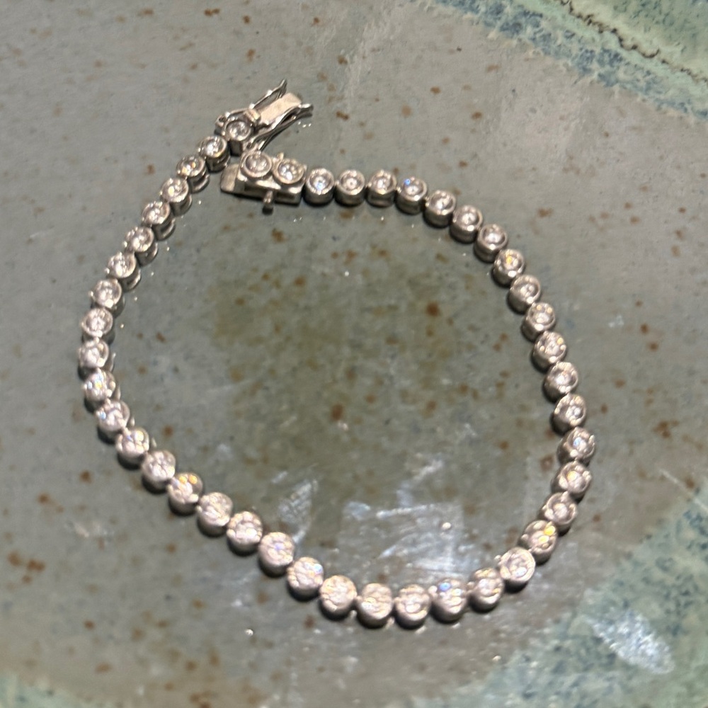 Forzieri Italy Sterling Silver Bezel CZ Tennis  Bracelet 7”